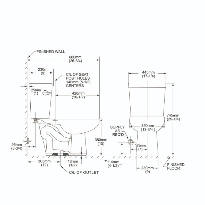 Ortonbath Comfort Height Two-Piece Elongated 1.28 Gpf Toilet with Flush Technology and Left-Hand Trip Lever, White