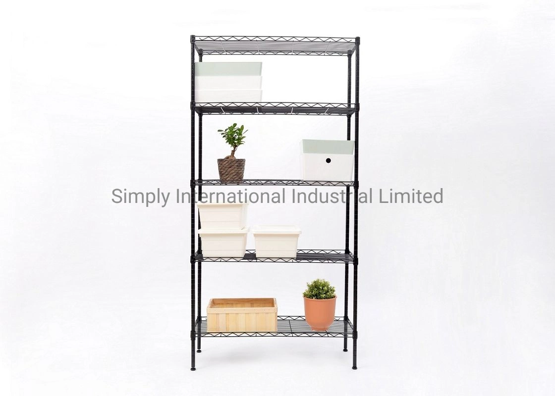 Black Living Room Storage Rack 5 Tier Adjustable Wire Shelving