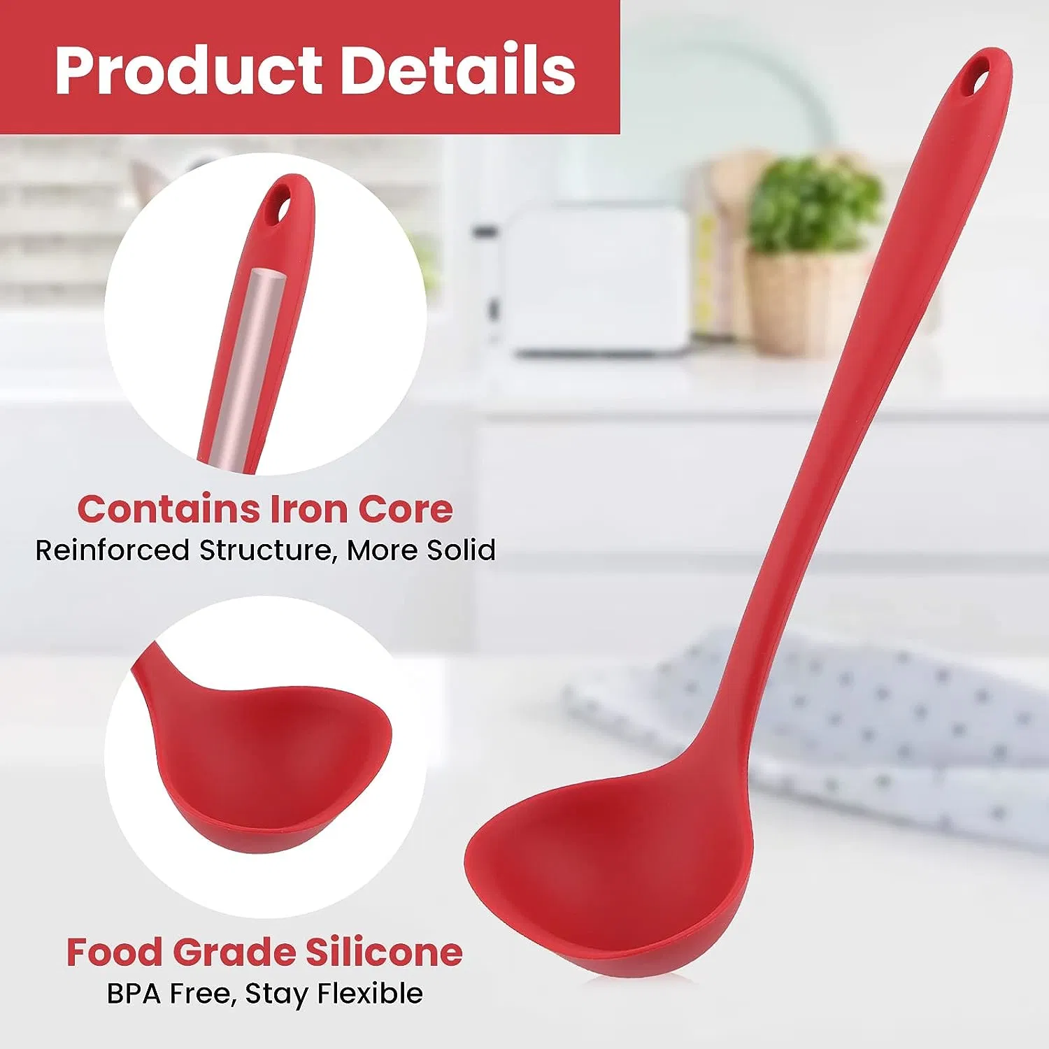 Silicone Ladle Soup Spoon Seamless Spoon Heat Resistant Non-Stick Scrapers Tableware Ladling Soup Tool for Home Kitchen Cooking