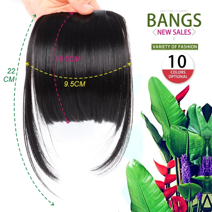 Alileader frente limpio Falso Fringe clip en Bangs Hairpiece con Cabello sintético de alta temperatura