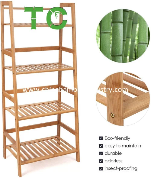 4-Tier Bamboo Display Shelf Multifunctional Ladder-Shaped Book Rack Storage Shelves