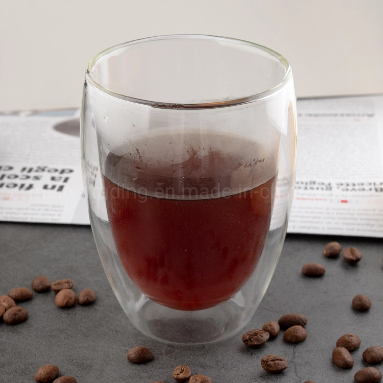 Round Shape Double-Walled Two Layers Glass Cup 12oz 350ml Hot Water Coffee Daily Office Small MOQ Custom Service