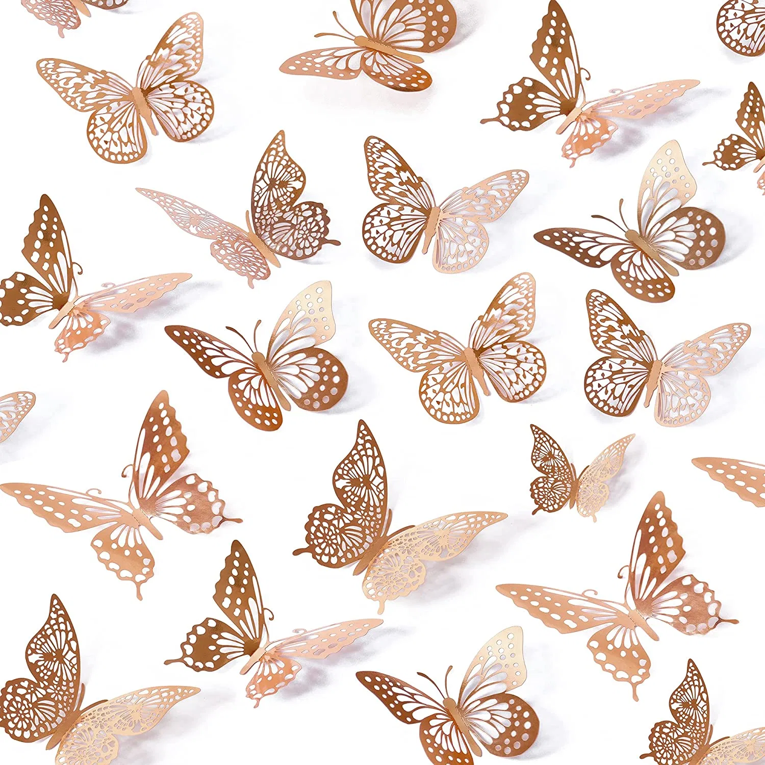 Rose Gold 3D Butterfly Wall Decor 48 PCS 4 Styles 3 Sizes for Baby Show Wedding Home Nursery Classroom Kids Bedroom Bathroom Living Room Decoration