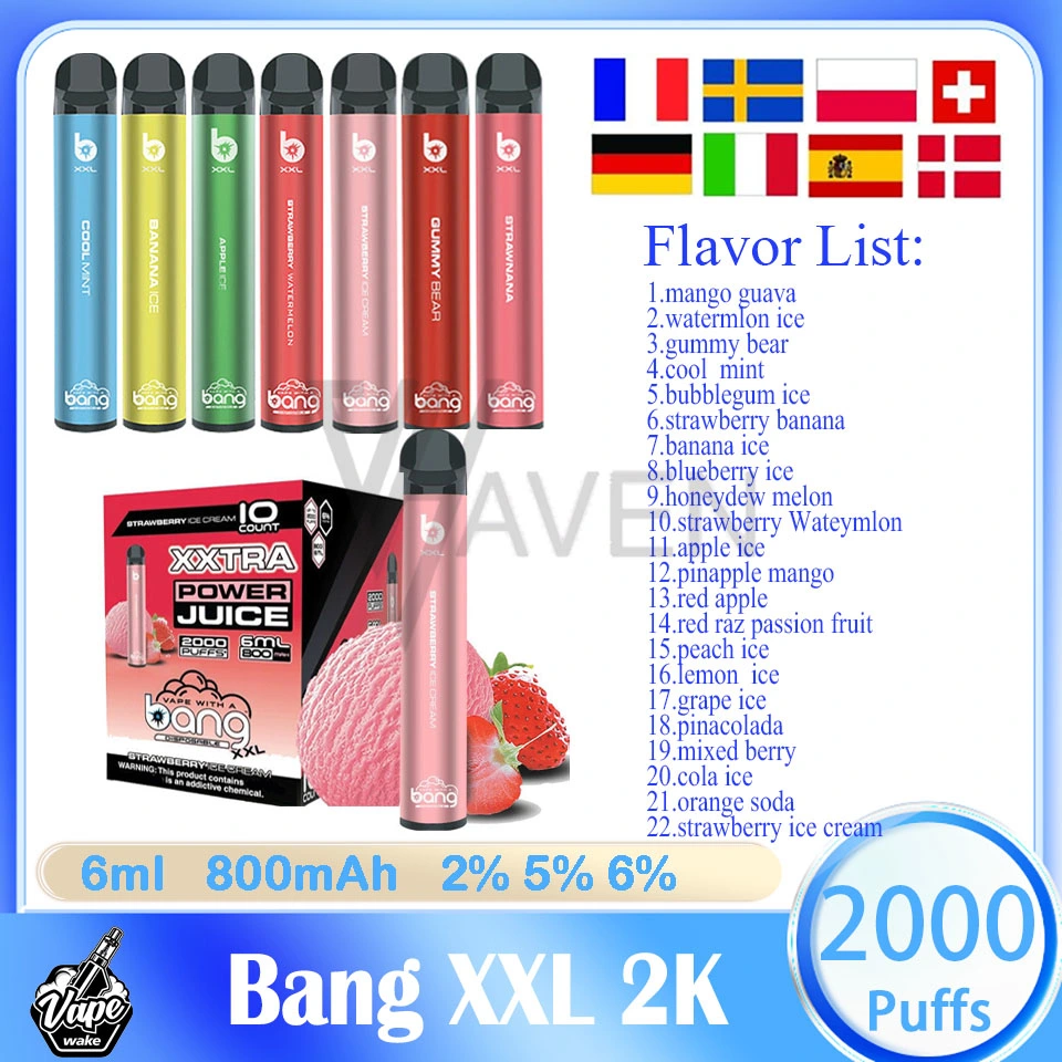 Wholesale Price Bang XXL 2000 Puff Disposable Vape 2K Puffs Pen 6ml E-Liquid Rechargeable Electronic Cigarette
