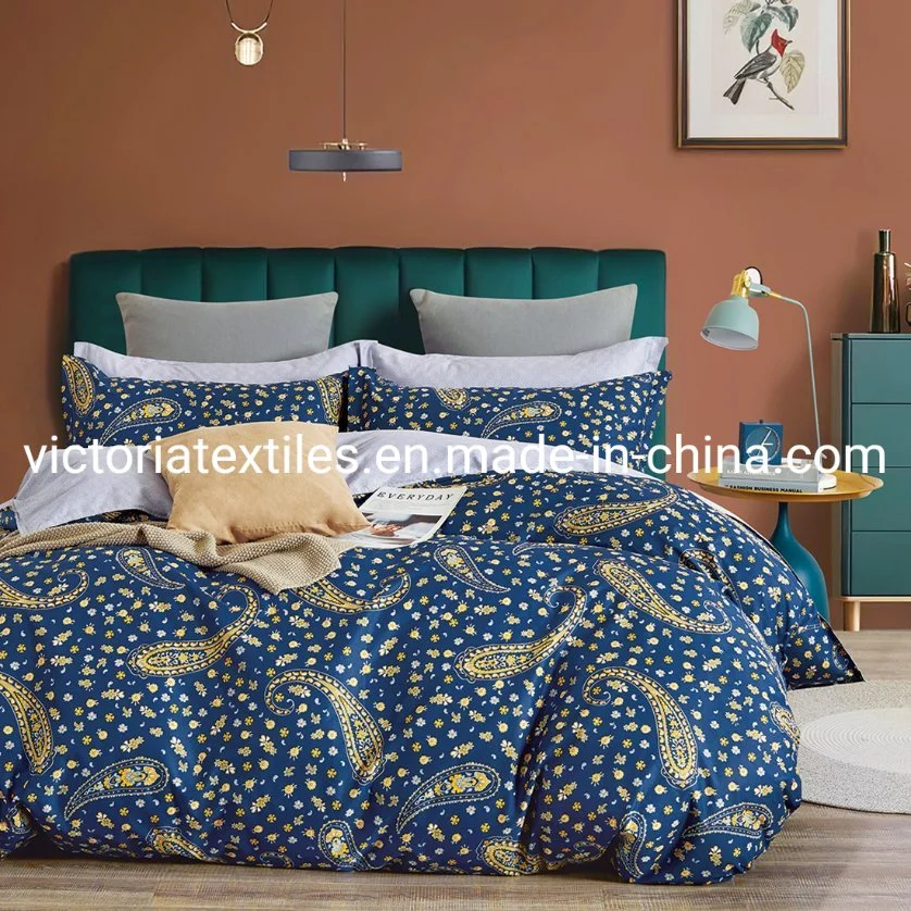 Tampa Edredon de roupa de cama de algodão Configurar impressão com pigmento azul, edredão cobrir Set-Ultra confortável Zipper respirável