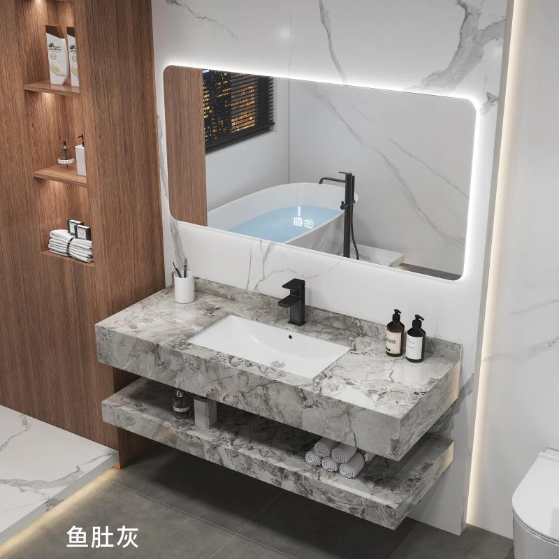 Lavabo en pierre artificielle suspendu en céramique de marbre blanc intégré pour salle de bains.
