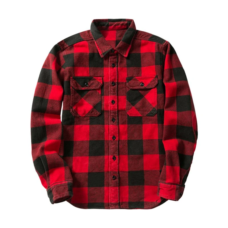 Good Quality Logo Printing Red Checked Shirt Casual Cheap Plain Plaid Flannel Pullover Shirts