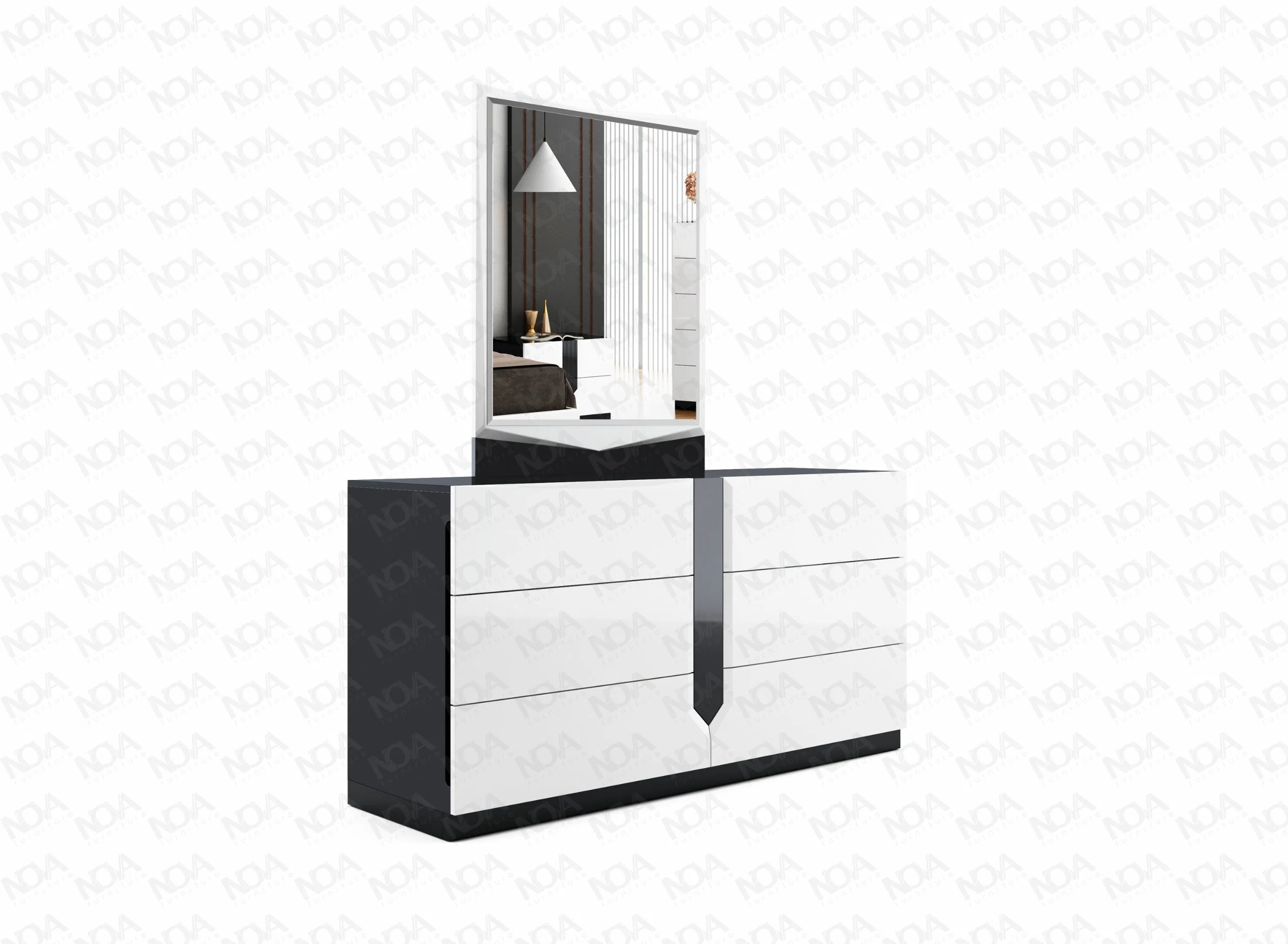 Nova Customize Moderno King Size Bed Wooden High Gloss 4 Piece Bedroom Furniture Set