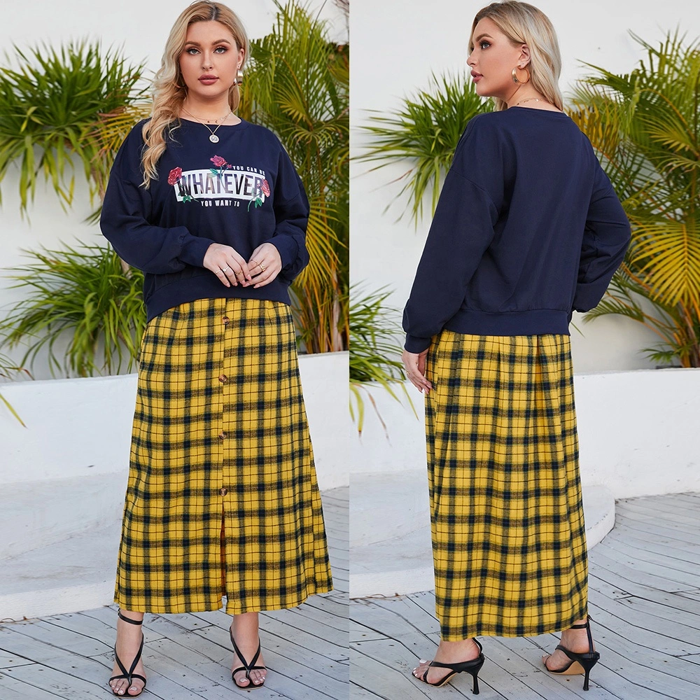 Fashion Plaid Impreso conjunto de dos piezas mujeres Plus ropa de tamaño