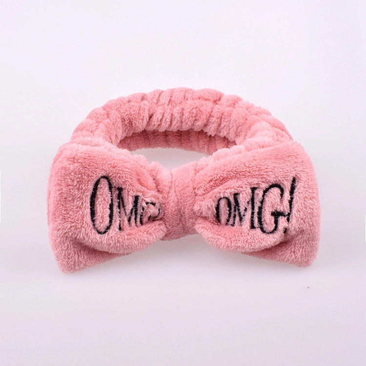 Wholesale Girls cute visage lavage en peluche Hairband OMG lettres Bow Coral Fleece Headband maquillage Turban Accessoires pour cheveux pour femmes