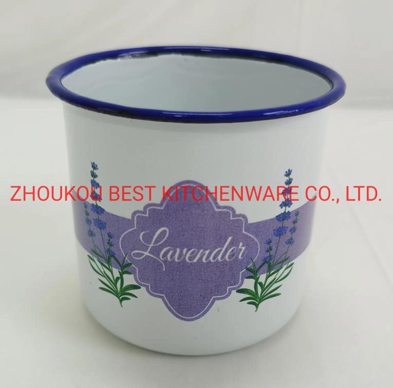 8cm Factory Price Carbon Steel Enamel Cup with Verious Decals.