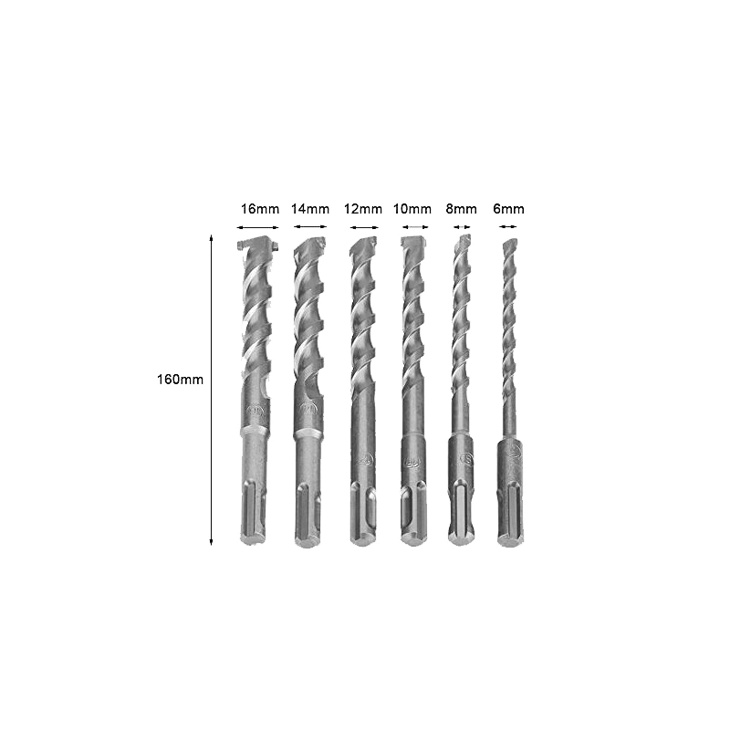 Electric Rotary Hammer Concrete Drill Bit Set, Chrome Steel Straight Shank Drilling Tool