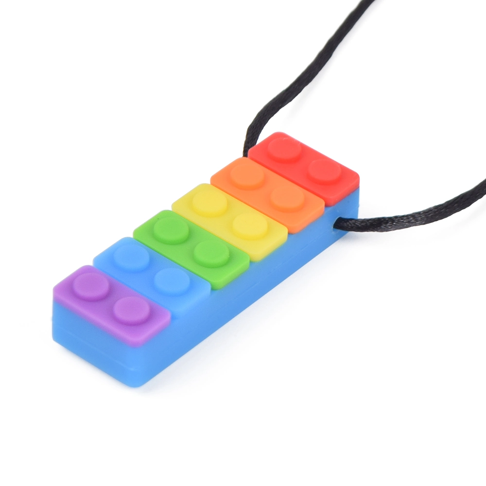 Wholesale Chewable Jewelry Chewy Rainbow Pendant Stick Sensory Chew Necklace Silicone Baby Teether Toys for Kids