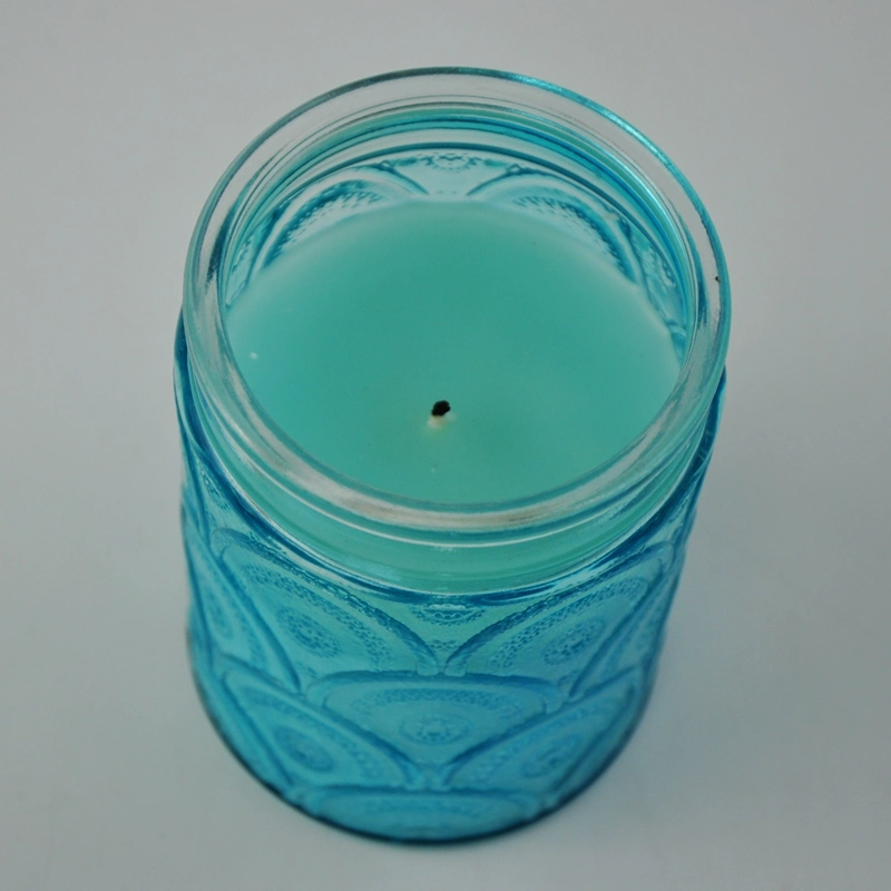 Blue Embossed Decoration Minimalist Glass Candlestick for Air Purification