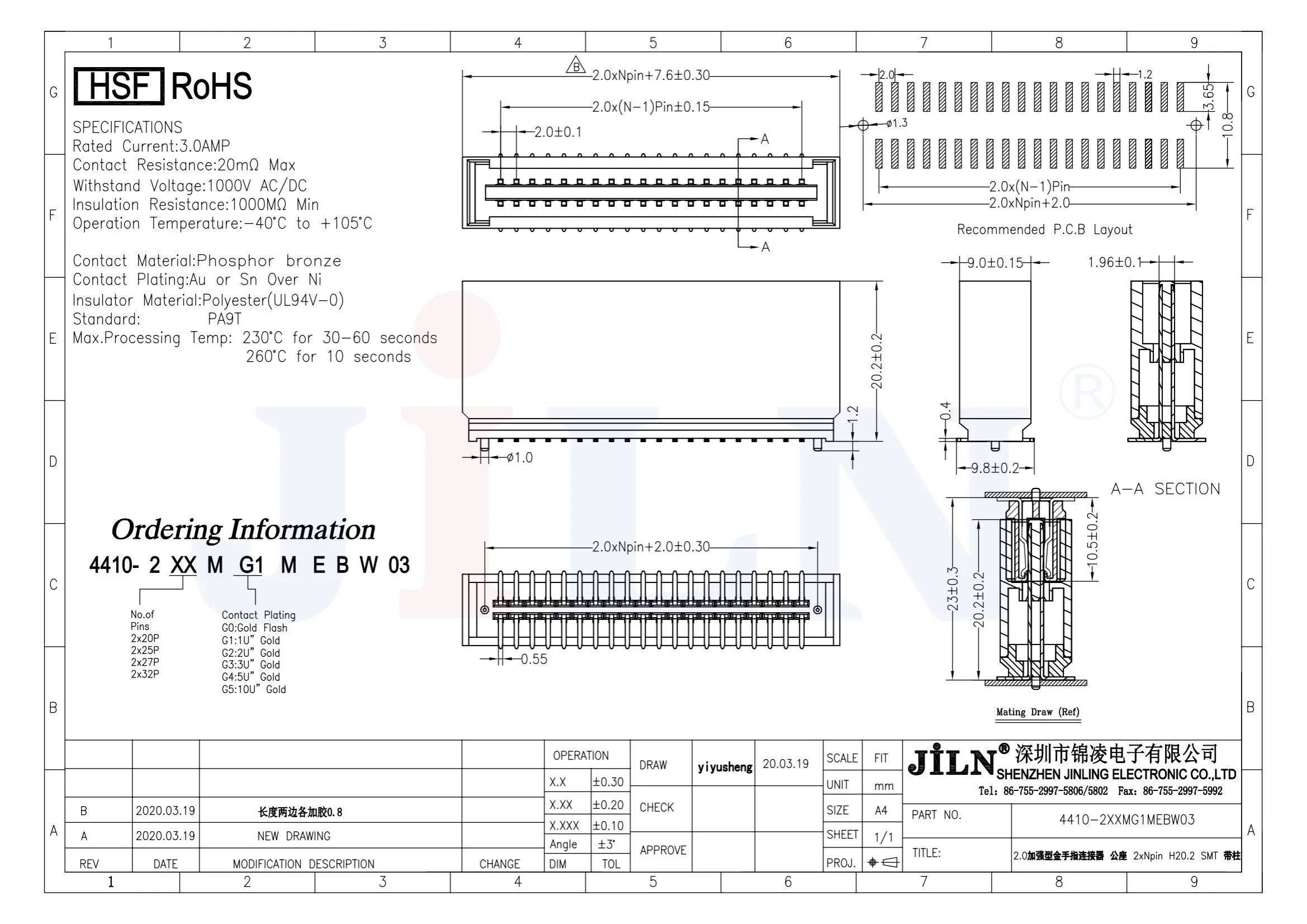 2,0mm Enhanced Gold Finger-Anschluss des Card Edge-Steckverbinders