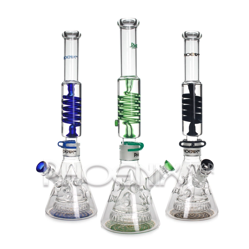 New Phoenix Shisha Hookah 18 Inches Freezable Glycerein Coil Heady Double Base Recycler Beaker Glass Smoking Water Pipes