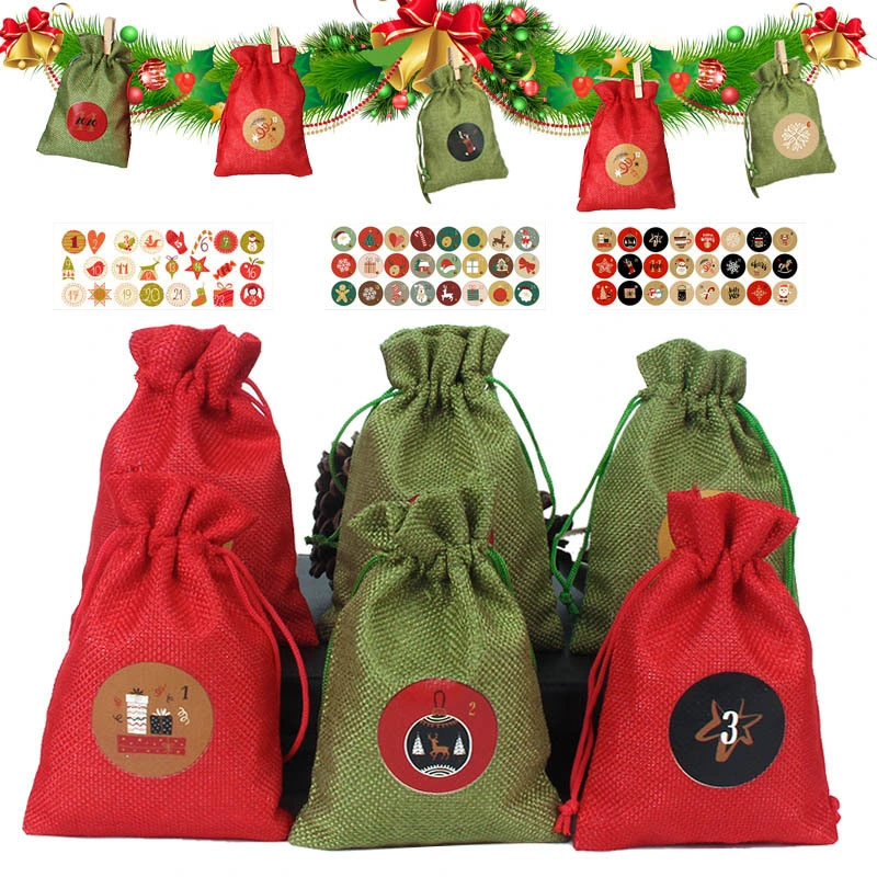 2021 Christmas Decorations 24 Christmas Advent Calendar Countdown Sets Cotton Drawstring Gift Bag