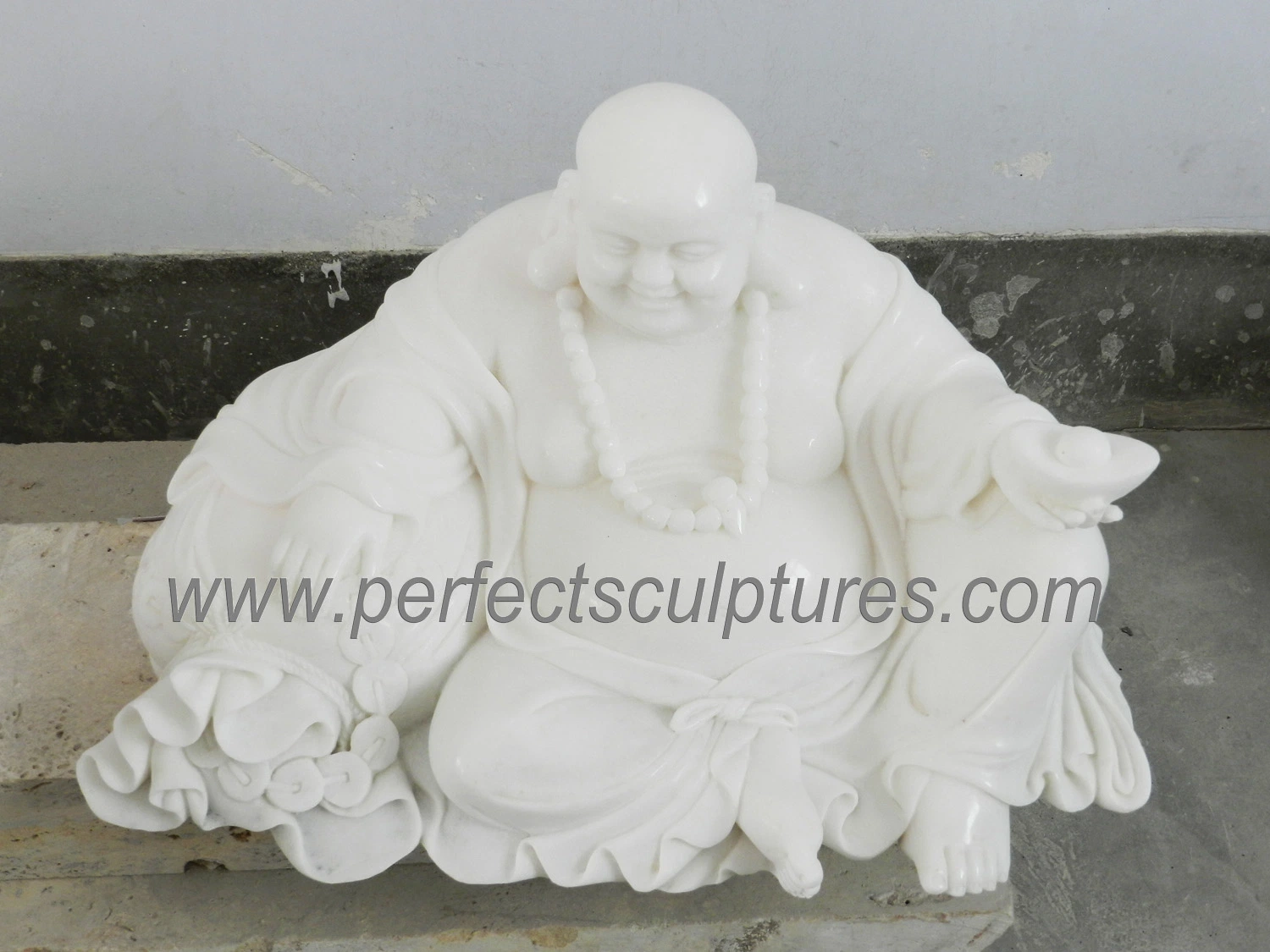 Life Size Carved Stone Statue Marble Carving Laughing Buddha Sculpture for Home Garden (SY-T028)