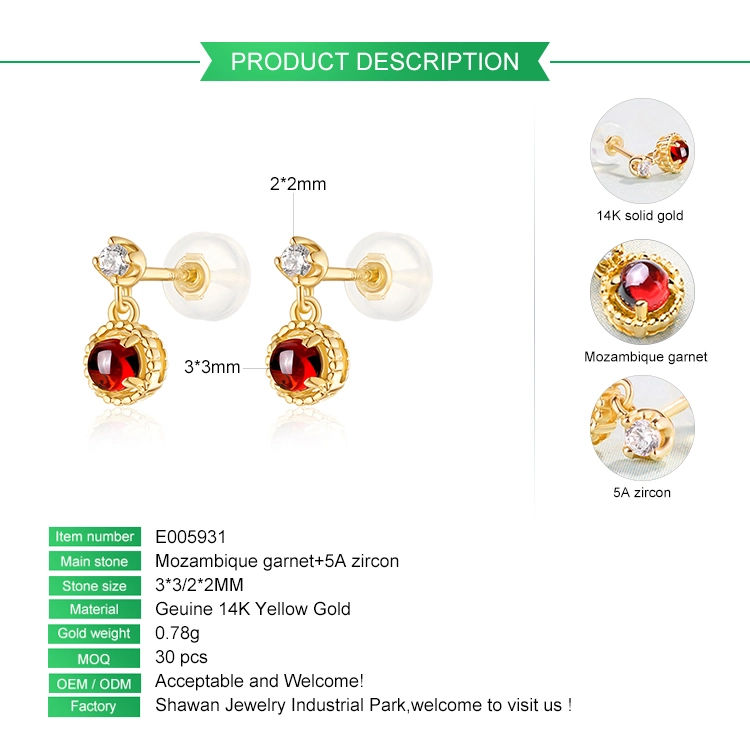 Fashion Women Gold Gemstone Earrings Luxury Mozambique Garnet Earrings for Parties