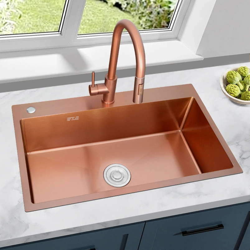 304 Stainless Steel Sink Undermount Single-Bowl Basin Rose Gold Nano Handmade Kitchen Vegetable Basin Thickened and Reinforced