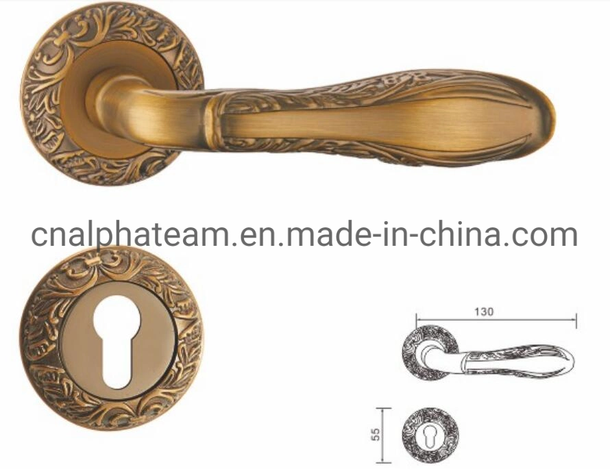 Fashion Yellow Bronze Zinc Alloy Door Hand Hardware on Zinc Round Rosette with Cylinder Hole Escutcheon