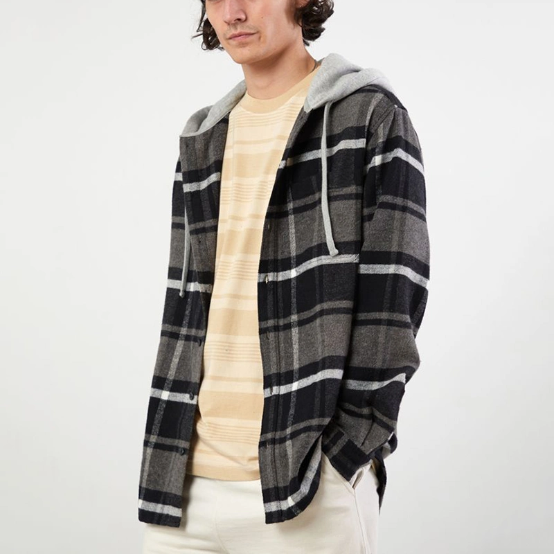 Wholesale Plaid Flannel Shirt Hoody Shirt Custom Cotton Plaid Flannel Shirt Oversized for Men