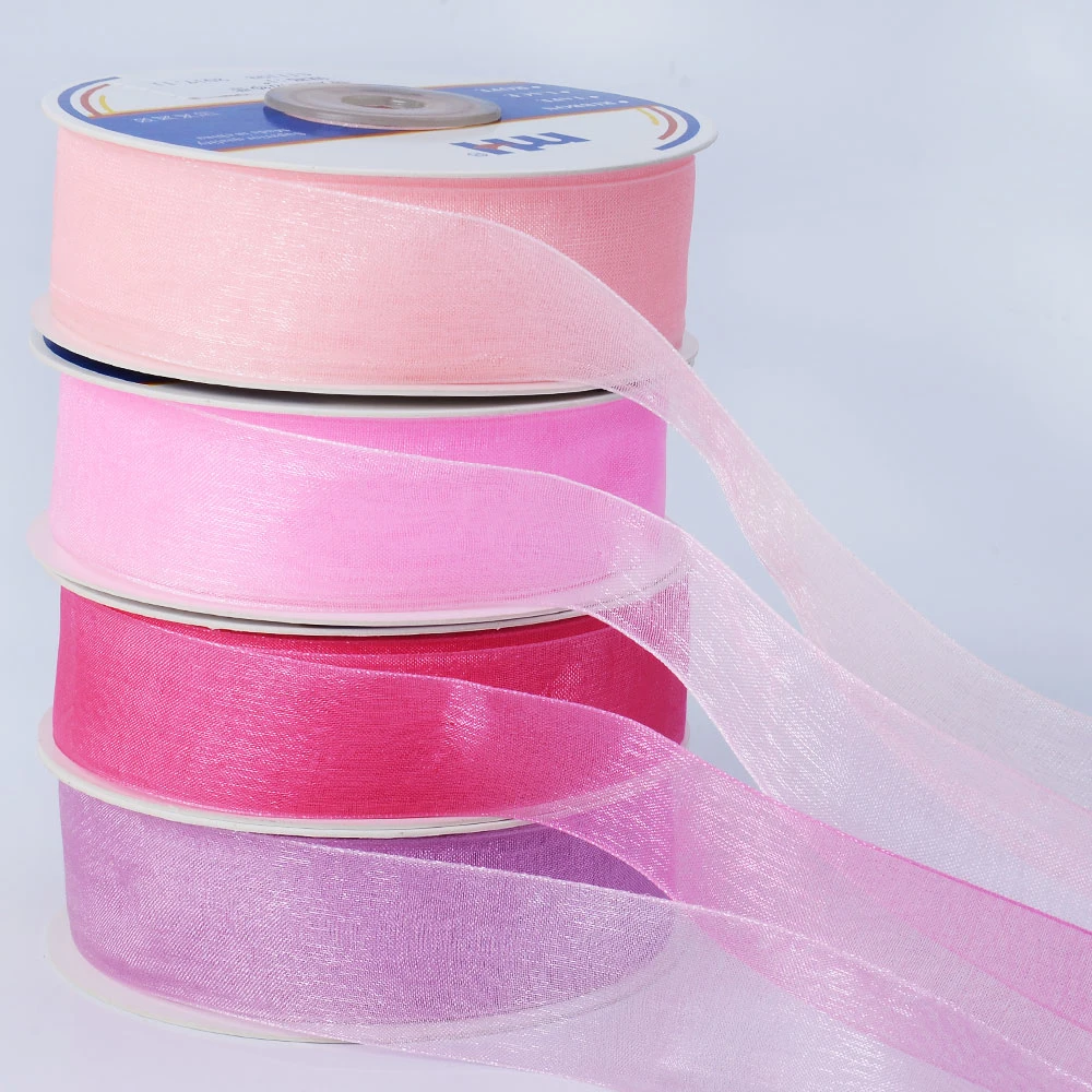 Factory Custom Solid Color 100% Nylon Sheer Organza Ribbon Chiffon Silk Ribbon