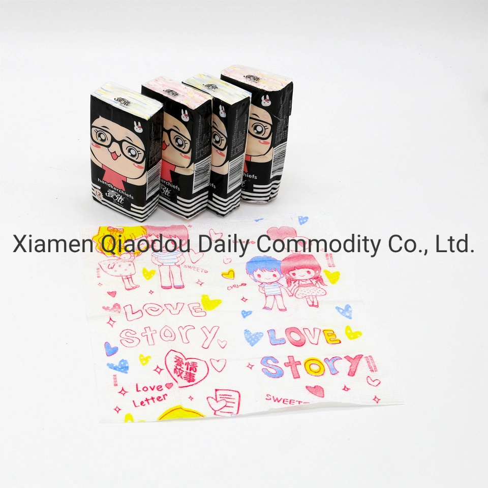 Qiaodou OEM Hot Selling Cheap Soft Facial Tissue Colorful Printed Handkerchief Paper