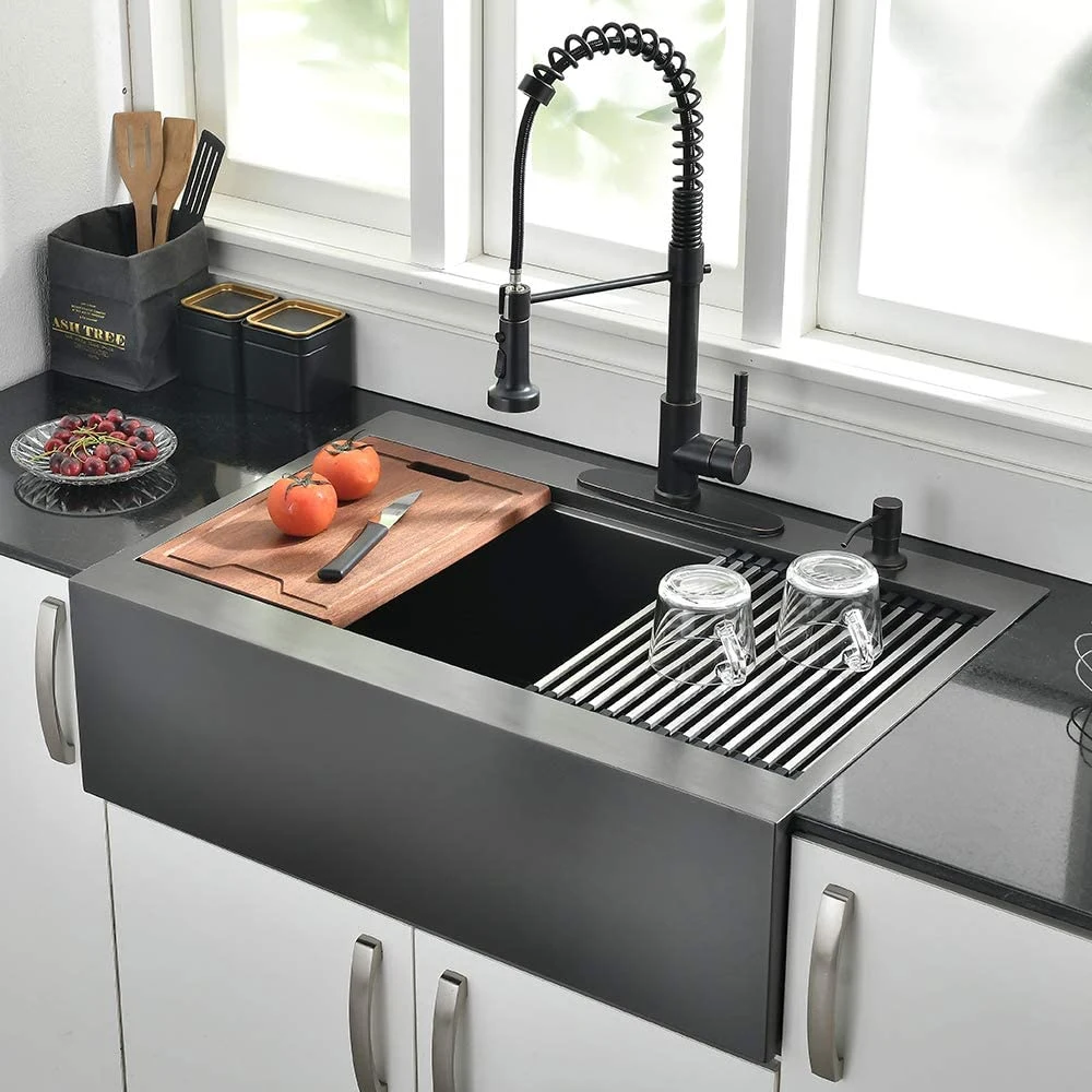 Upc Kitchenware Nano Black Standard Size Single Bowl 304 Stainless Steel Apron Front Handmade Apron Kitchen Sink