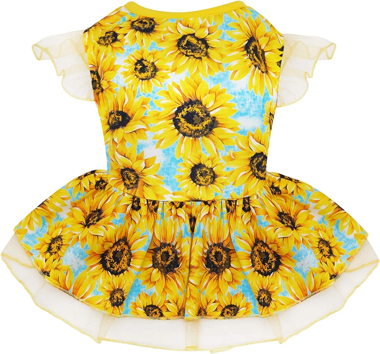 Frühling und Sommer Designer Großhandel Hundekleidung mit Luxus Haustier Kleid für Puppy Party Bekleidung mit Sonnenblume