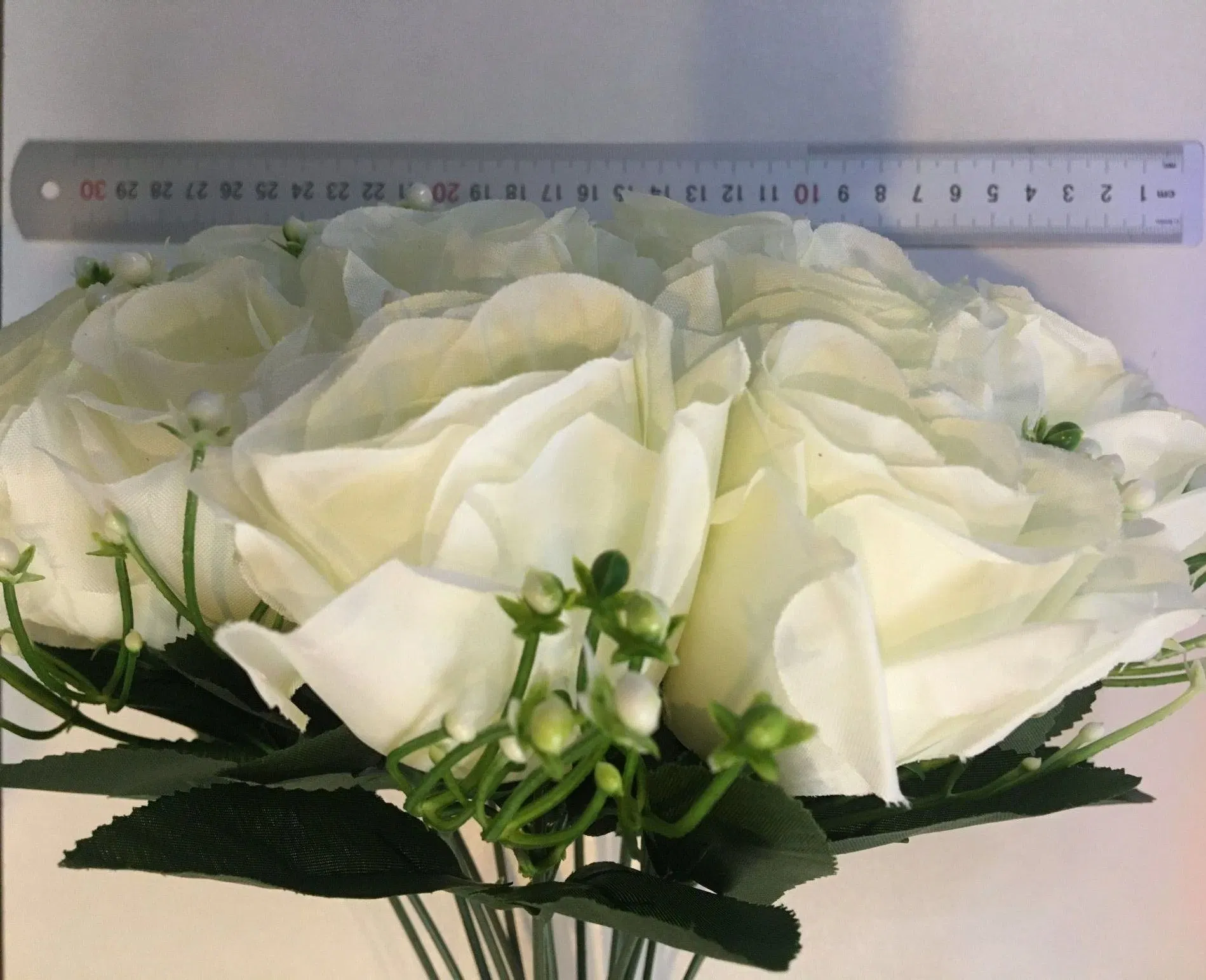 Bridal Bouquet 36cm Artificial Scream White Rose Flowers for Wedding