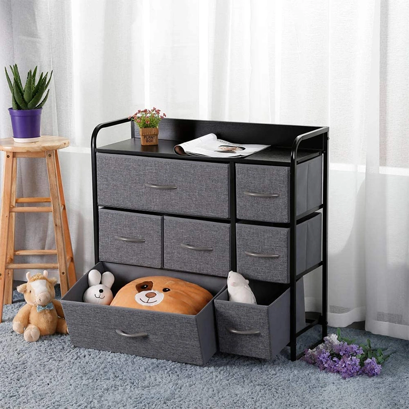 Chest of Drawers Fabric Storage Drawers Dresser with Wood Top Dark Grey Cabinet Living Room Furniture Cloth Organizer