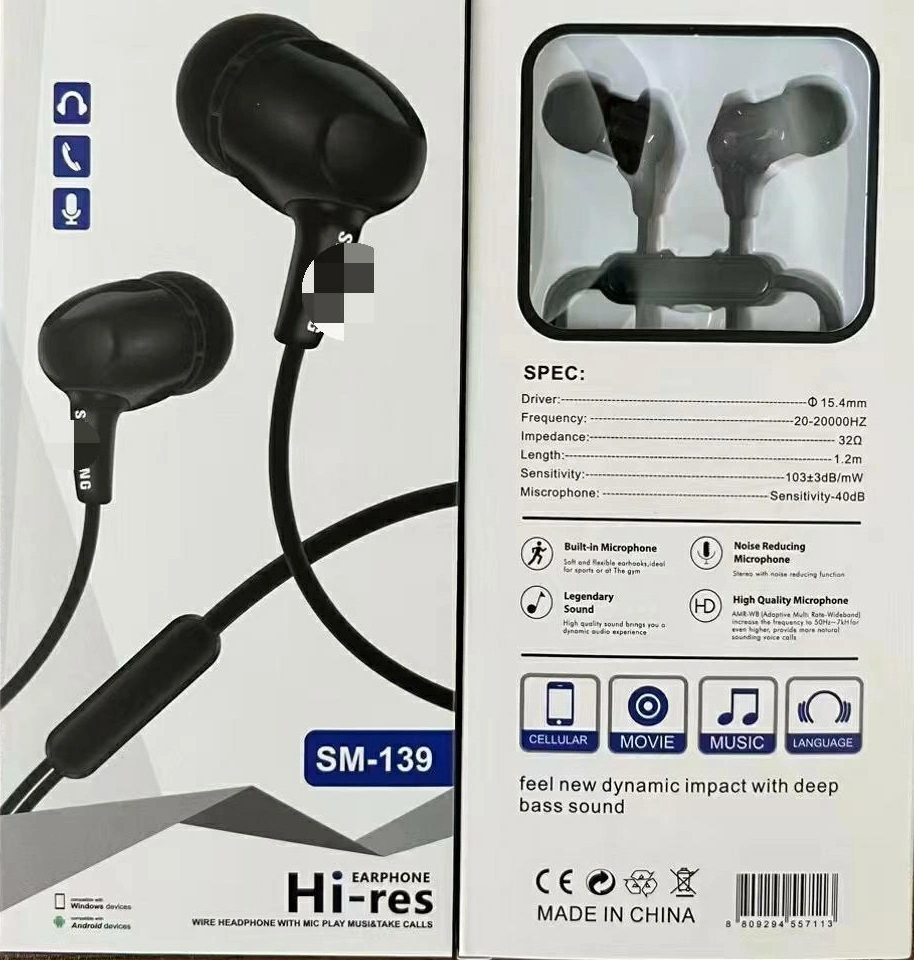 Sm-139 Bass Sound Wired Headset in-Ear Earphone 3.5 mm Sport Gaming Headphone for Computer Phone.