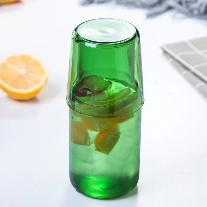 450ml Milk Juice Cute Cold Water Bottle with Cups Lids Colored Glass Water Bottle