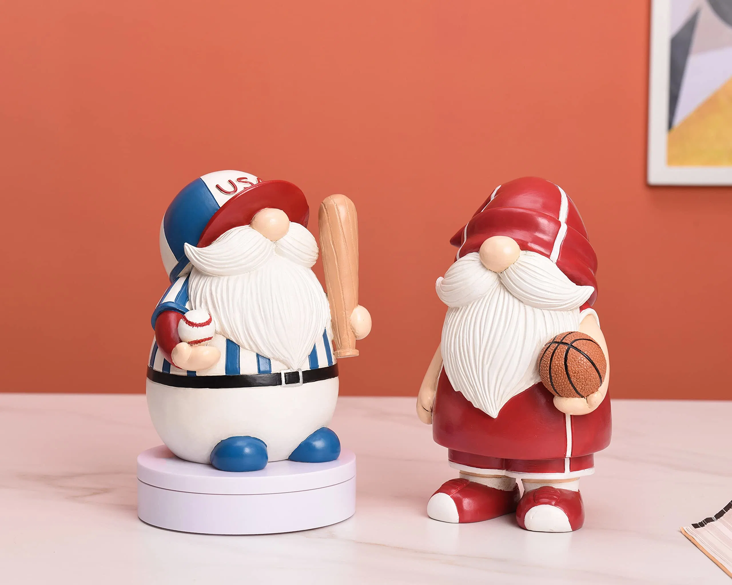 Custom Baseball Playing Gnomes Garden Figurine Handpainted Garden Gnome Statue