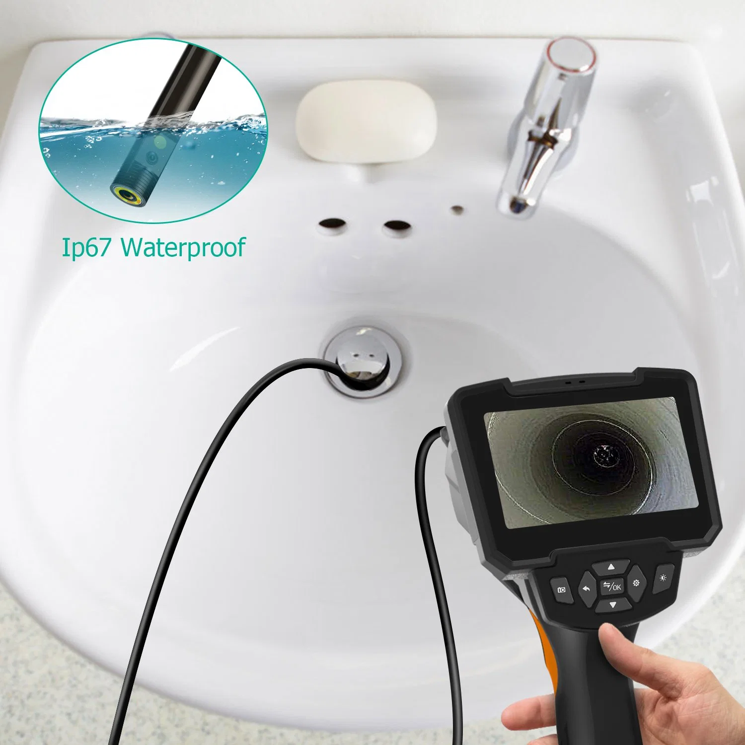 Dual Lens Endoscope Camera Handheld with 4.3" Screen Borescope Camera Rigid Endoscopic Camera Engine Sewer Drain Pipe Inspection