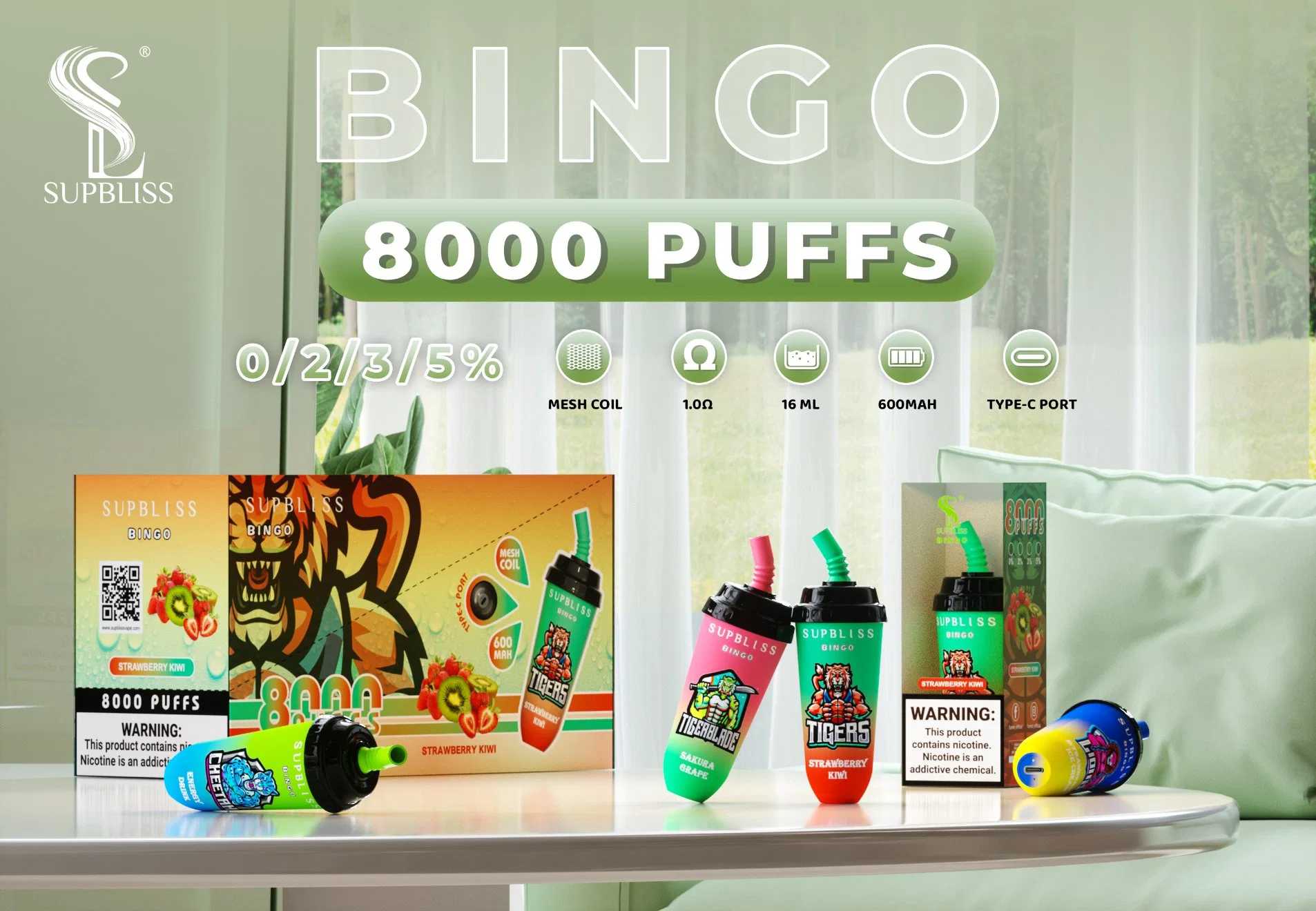 Bingo 8000 Puff حقيقية Randm Vape السجائر الإلكترونية القابلة للاستخدام 16 مل الحفاضات طقم القرود القابل لإعادة الشحن