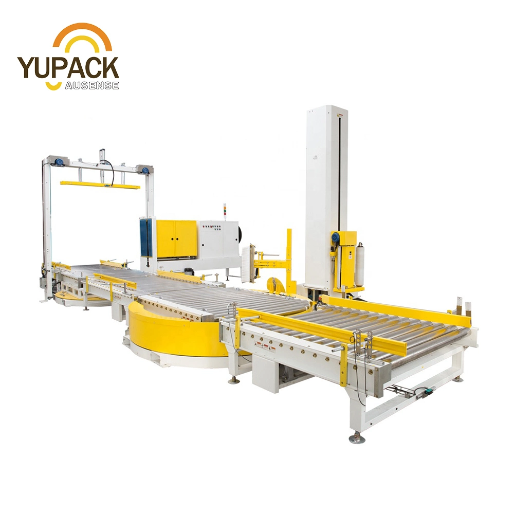 Automatic Transfer Roller Conveyor Pallet Strapping Strap Banding Stretch Film Shrink Wrap Wrapper Wrapping Packing Pack Packaging Machine