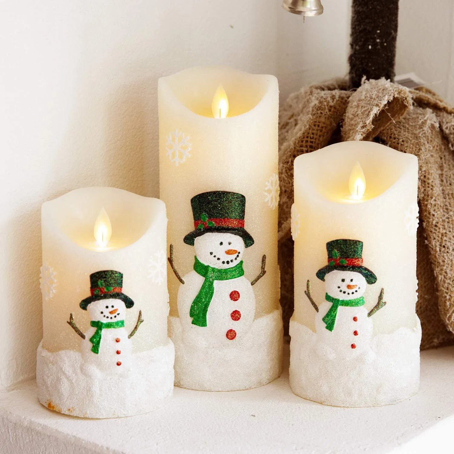 Remote Timer Moving Effect Flickering Snowman Pillar LED Flameless Candles for Christmas Decoration