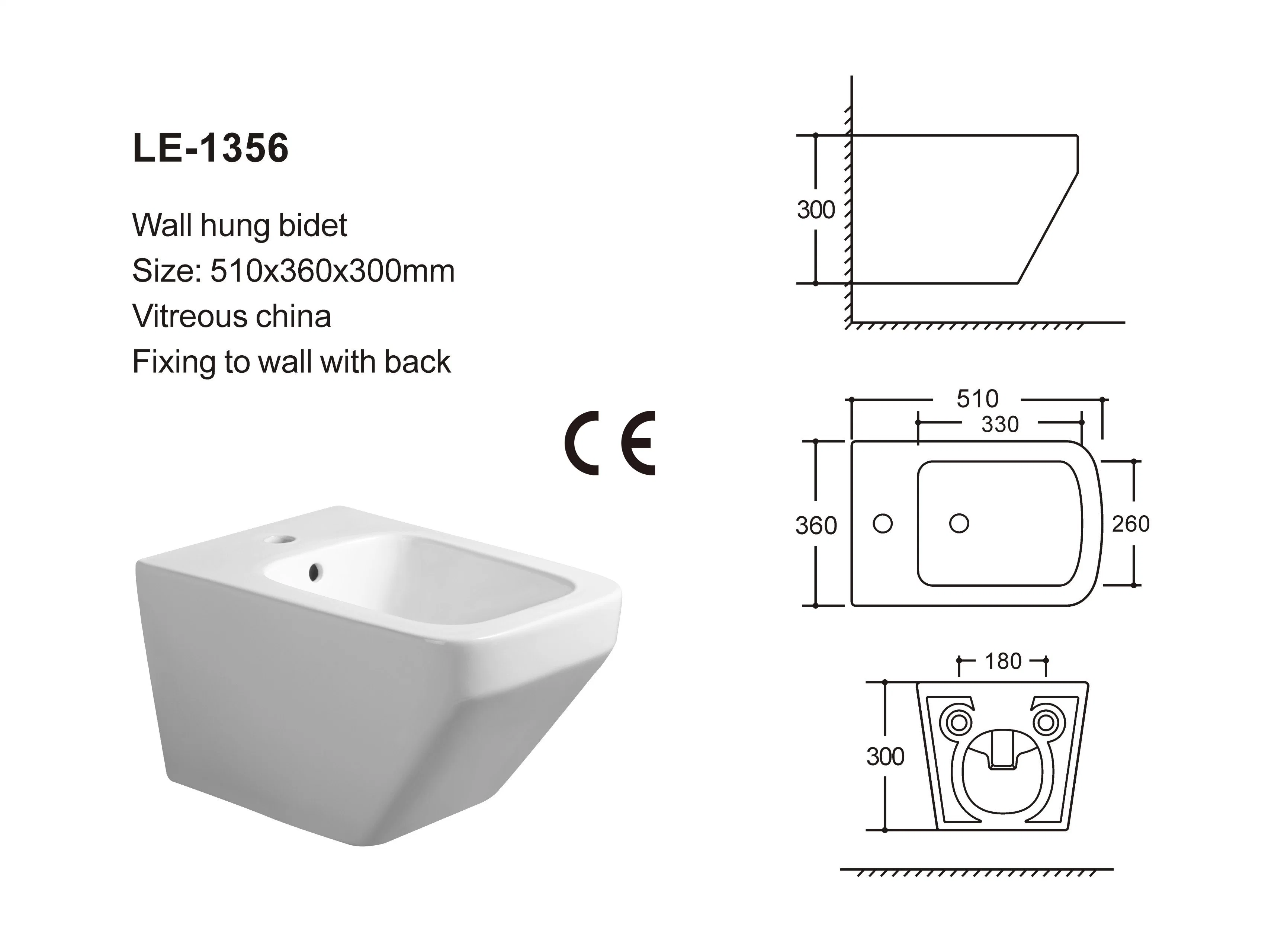 Horizontal simple Convise Diseño Ceramic Bidet pared montada Hung Bidé