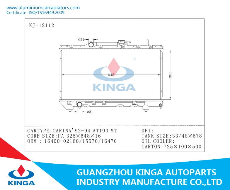 Car Radiator Cooling System Carina'92-94 St190 for Toyota