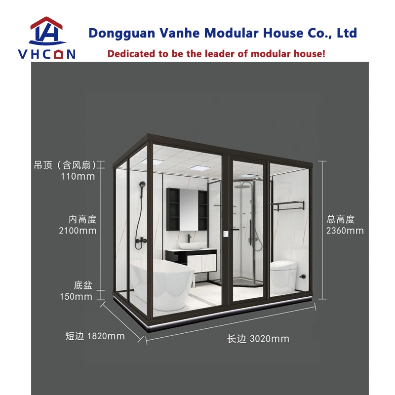 High quality/High cost performance  Indoor Hotel Building Design Glass Unit Shower Cabin Modern Portable Prefabricated Modular Bathroom Pod for Sale