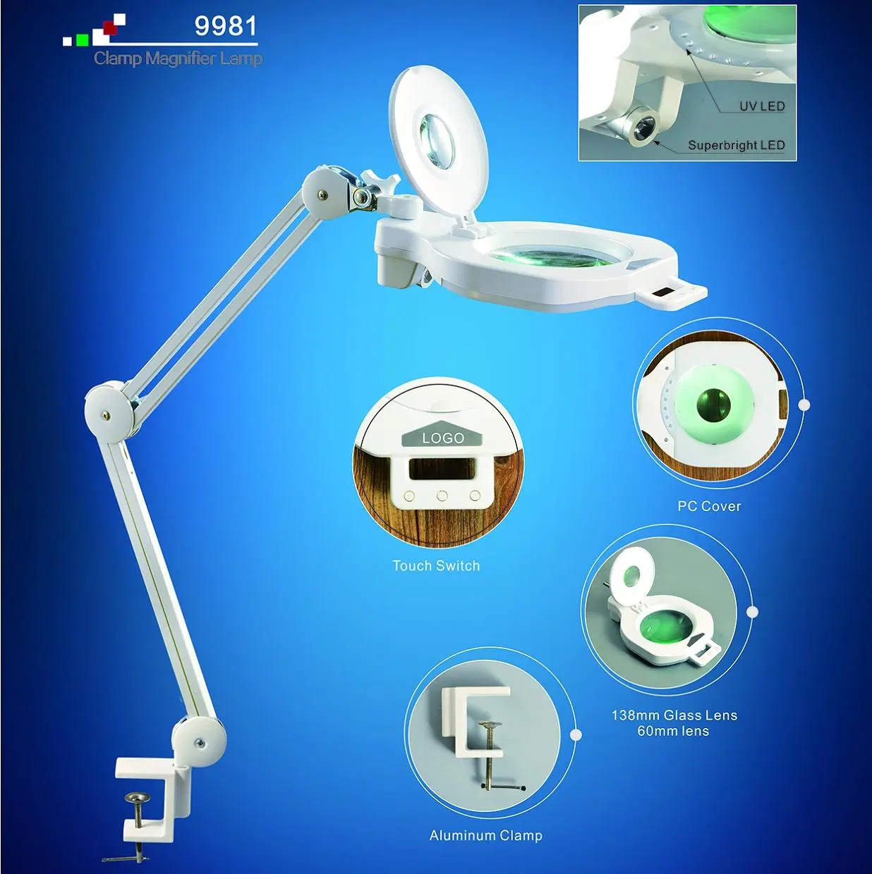 Professional Working Lamp Super Bright Light Multifunctional LED Clamp Magnifying Lamp UV LED