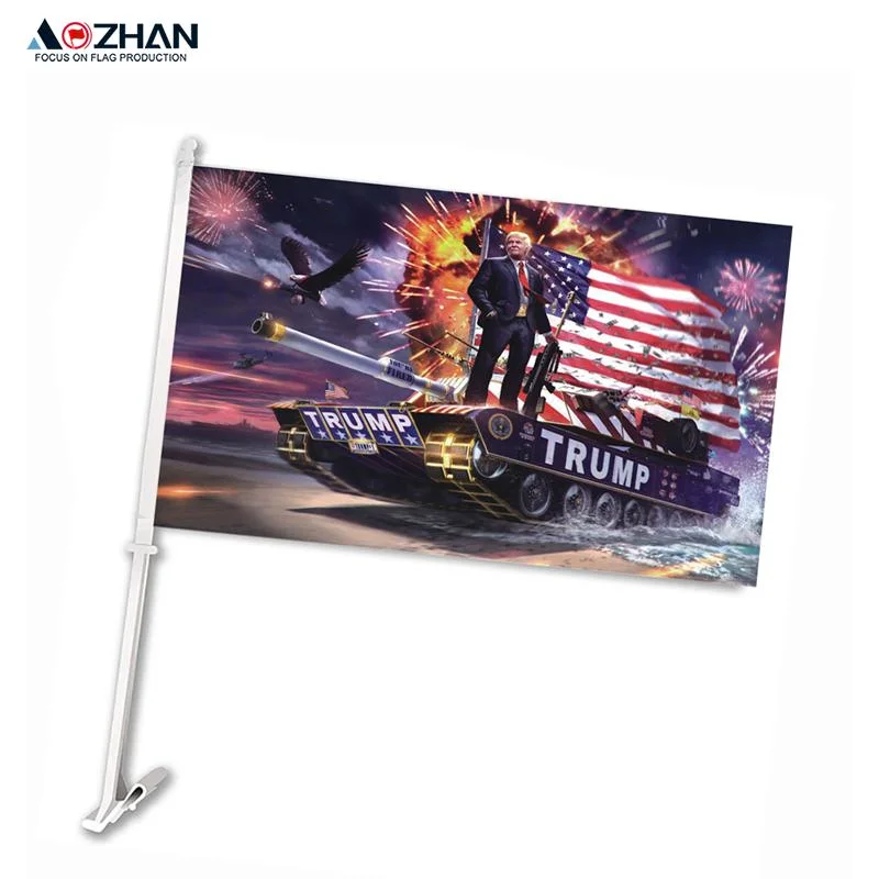 Custom Print Car Window Trump Flag Single Side Car Flag نافذة السيارة مزدوجة الجانب علامة على علامة OEM السيارة العلم