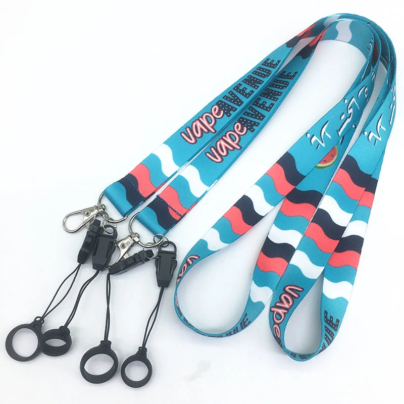 Thermal Transfer Printing Polyester Plain Material Phone Case Neck Strap Printed Lanyard with Silicone Ring
