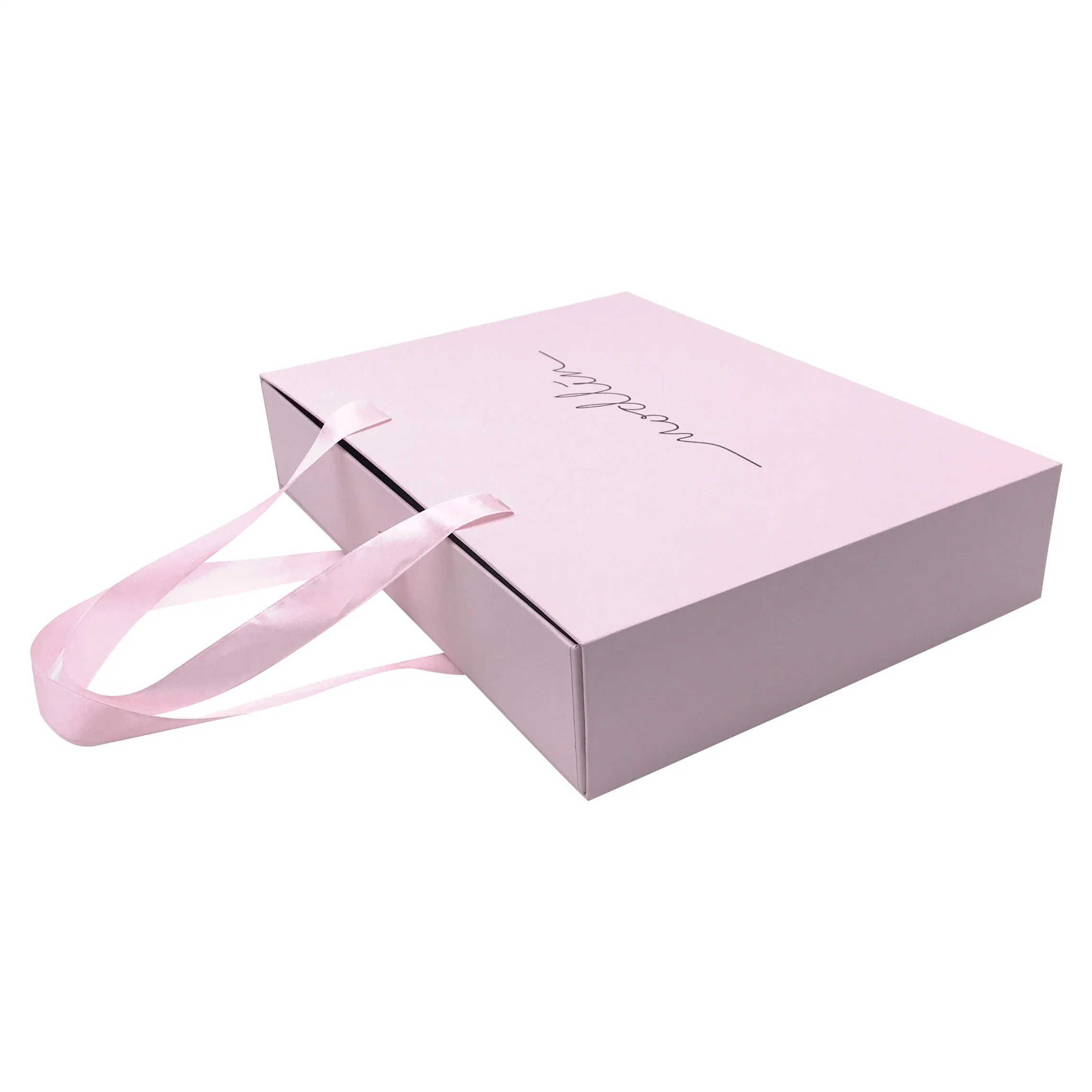 Custom Full Color Printing Paper Drawer Box Garment Box with Ribbon Handle