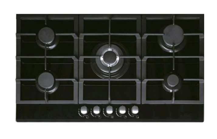 5 Burner Gas Hob Tempered Glass Cast Iron Cooktop Kitchen Stove