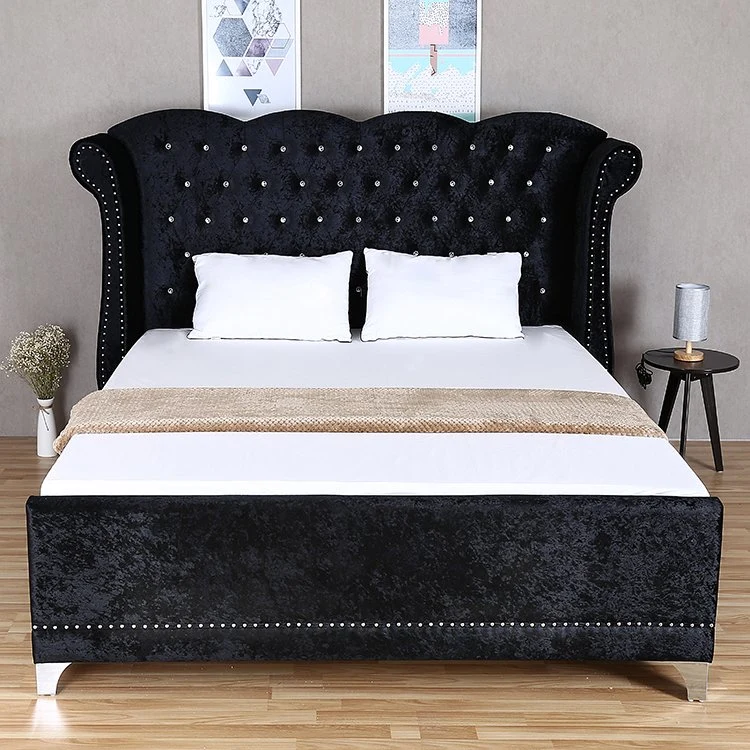 Willsoon Furniture 1245 British Style Fabric King Size Bedroom Furniture Modern High Back Wing Bed with Button