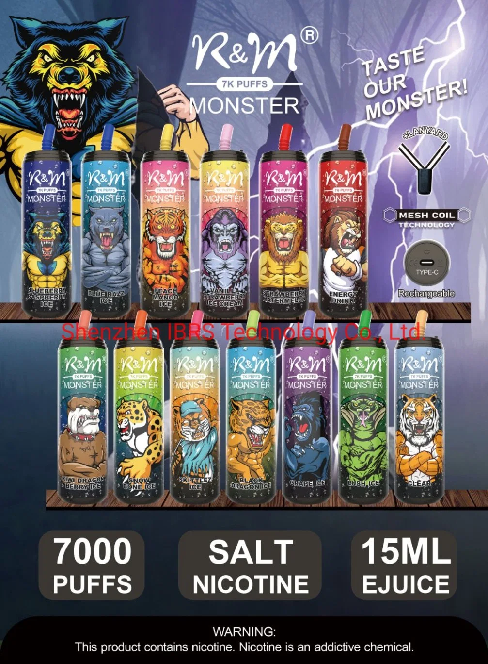 7000 Puffs R&M Monster 13 Good Taste Flavors Disposable Vape Electronic Cigarette