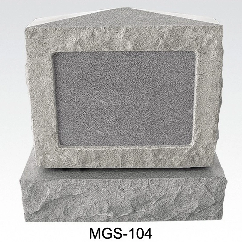 American Flower Carving Gray Granite Upright Monument Tombstone with Vase